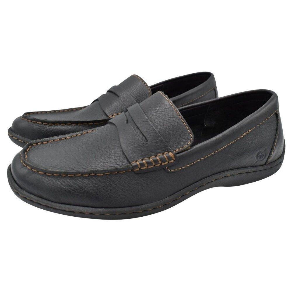 Born Mens Size 12 Simon‎ III Black Full Grain Leather Slip On Loafers Shoes